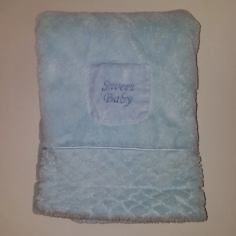 Sweet Baby Kyle & Deena Blue White Fleece Blanket Lovey Pocket SOFT 30